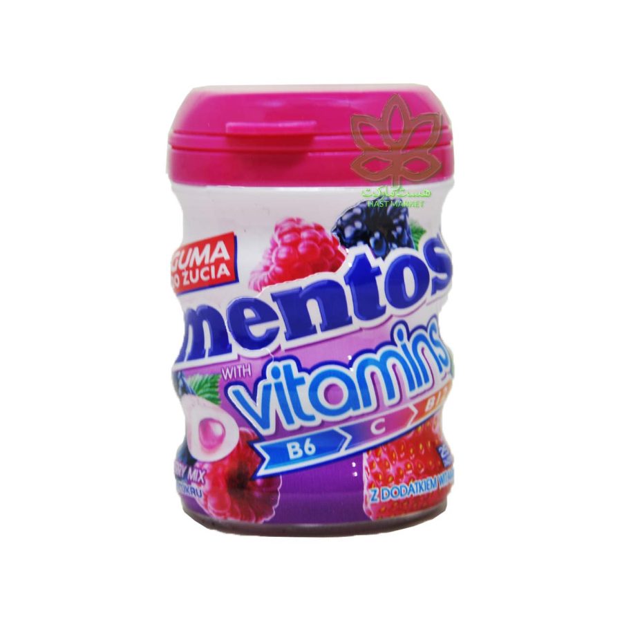 آدامس منتوس میوه های قرمز ویتامینه بدون شکر مغزدار 50 گرم - mentos