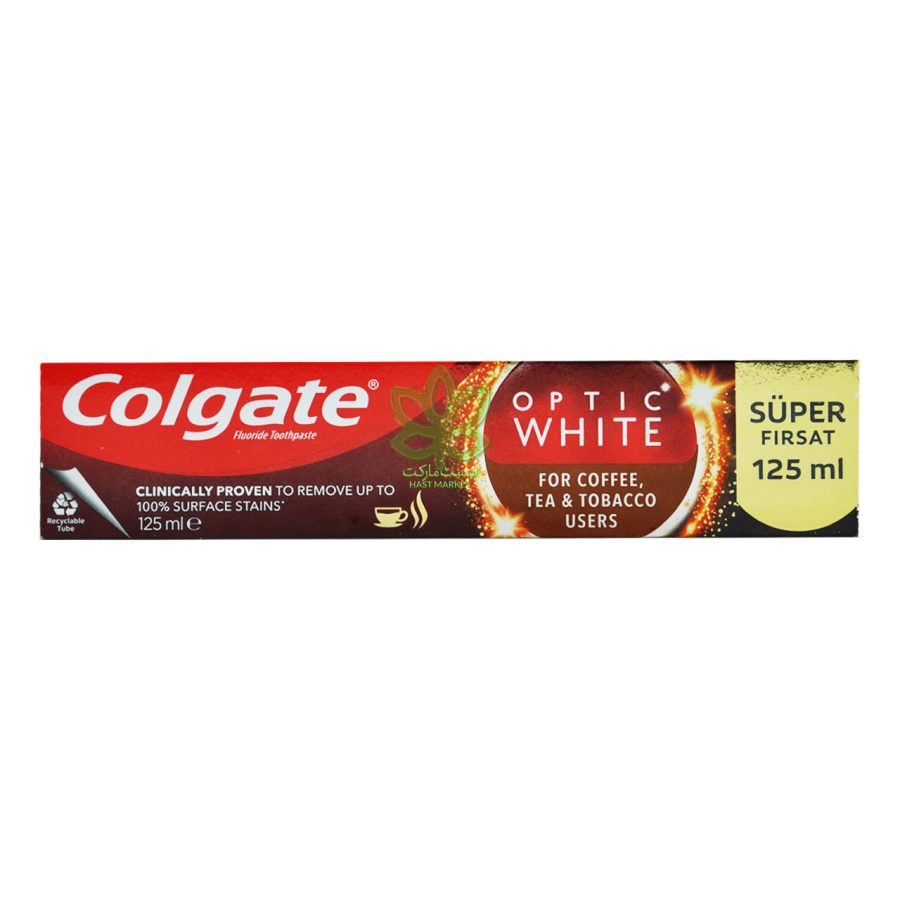خمیر دندان سفید کننده کولگیت مناسب قهوه , چای و تنباکو اپتیک وایت 125 میل - colgate