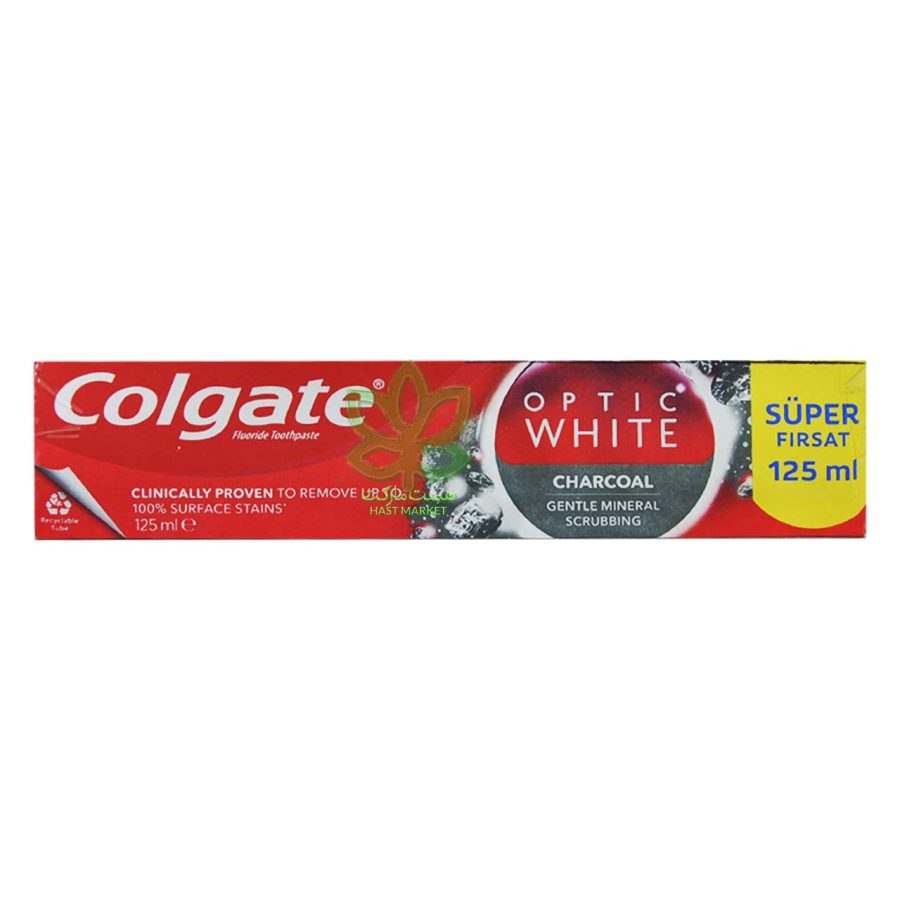 خمیر دندان سفید کننده کولگیت زغالی اپتیک وایت 125 میل – colgate