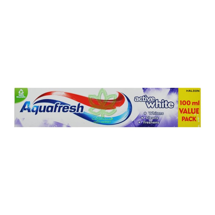 خمیر دندان اکوافرش سفید کننده اکتیو وایت 100 میل - aquafresh