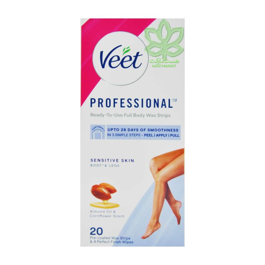 نوار وکس موبر بدن ویت پوست حساس با روغن بادام رایحه گل گندم 20 عدد - veet