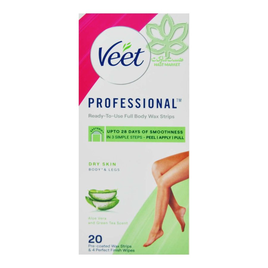 نوار وکس موبر بدن ویت پوست خشک با آلوئه ورا رایحه چای سبز 20 عدد - veet